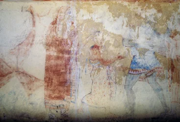 Frau und Jugendlicher, Fresko, Grab der Blauen Dämonen, Nekropole von Tarquinia (UNESCO-Welterbeliste, 2004), Latium, Italien, etruskische Zivilisation, 5. Jahrhundert v. Chr. (Foto)