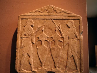 Relief, das Kastor und Polydeukes darstellt, aus Sparta, Griechenland, griechische Zivilisation