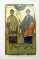 Heilige, Gemälde auf Holz im Kloster Arkadi, Kreta, Griechenland