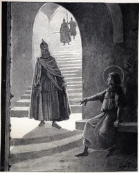 Sei ein Christ, ich werde dich zum Ritter machen - die Worte von Ludwig IX., genannt Saint Louis (1214-1270), zu einem Häuptling, der das Gefängnis betrat, um sich zum Ritter zu machen. Illustration von Job (Jacques Marie Gaston Onfray und Breville)