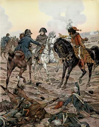 Österreichfeldzug (1805): In der Schlacht von Ulm (zwischen 15. und 17. Oktober 1805) bitten Louis Alexandre (Louis-Alexandre) Berthier (1753-1815) und Joachim Murat (1767-1815) den Kaiser, sich aus Sicherheitsgründen vom Schlachtfeld zu entfernen. In „Nap