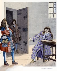 Illustration aus dem Buch „A la gloire des betes“ Text von A Fabre, Zeichnungen von Jacques Marie Gaston Onfray de Breville dit JOB (1858-1931), Verlag Maison Alfred Mame et fils: Die Spinne von Pellisson (Freund von Fouquet und Sekretär von Ludwig XIV)