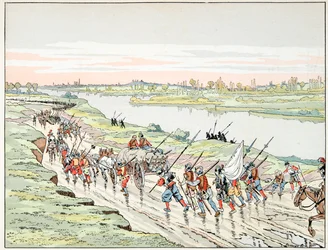 Illustration aus dem Buch „Le bon roy Henri“, illustriert von Jacques Marie Gaston Onfray de Breville dit JOB: Henri IV in Paris