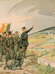 Jacques Marie Gaston Onfroy de Bréville, genannt JOB (1858-1931) - Geschichte Belgiens: König Albert (1875-1934) und die belgische Armee stellen sich während des Ersten Weltkriegs der deutschen Invasion, Privatsammlung