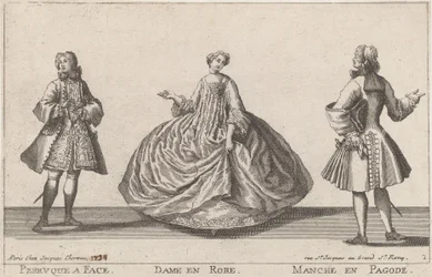 Perücke mit Gesicht/Dame im Kleid/Ärmel im Pagodenstil